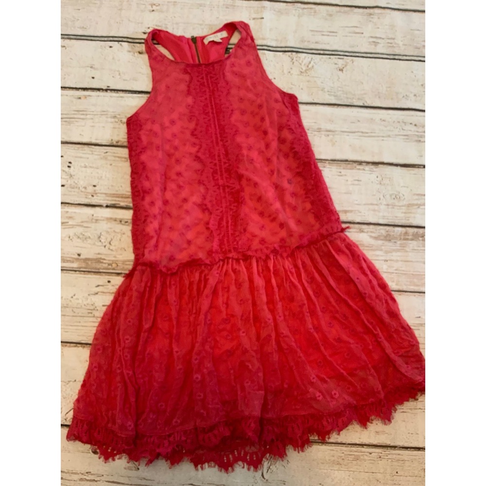 Love Fire Pink Lace Drop Waist Dress Sleeveless Racerback Mini XS Floral Eyelet